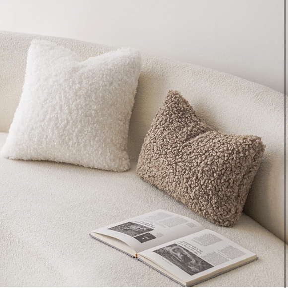 New Curly Teddy Wool Cozy Textured Throw Pillow Covers 12x20 Khaki Tan - Picture 5 of 8